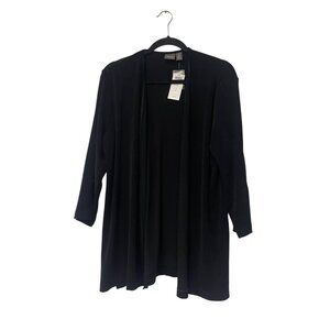 Chicos Travelers Womens Jacket Sz 2 L Black Button Sleeve Open Cardigan NWT